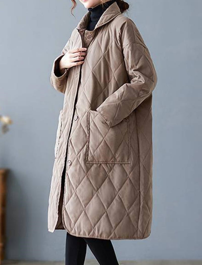 Diamond Check Mid-Length Loose Coat