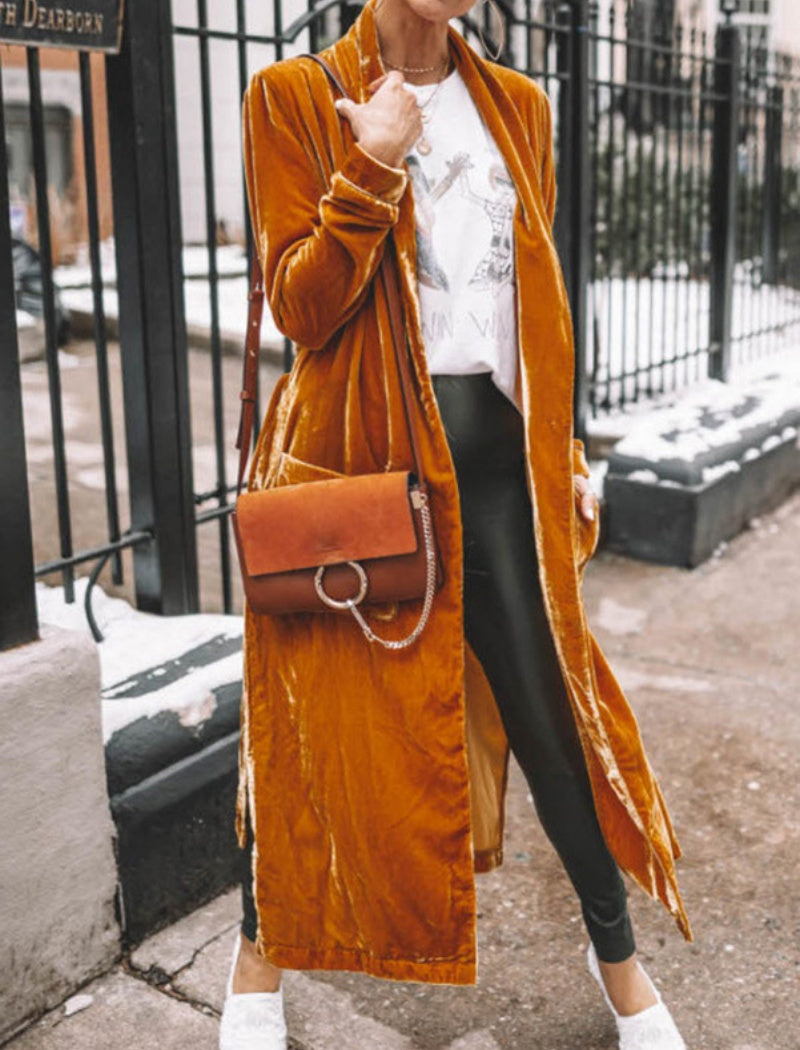 Loose-Fit Velvet Stretch Long Coat