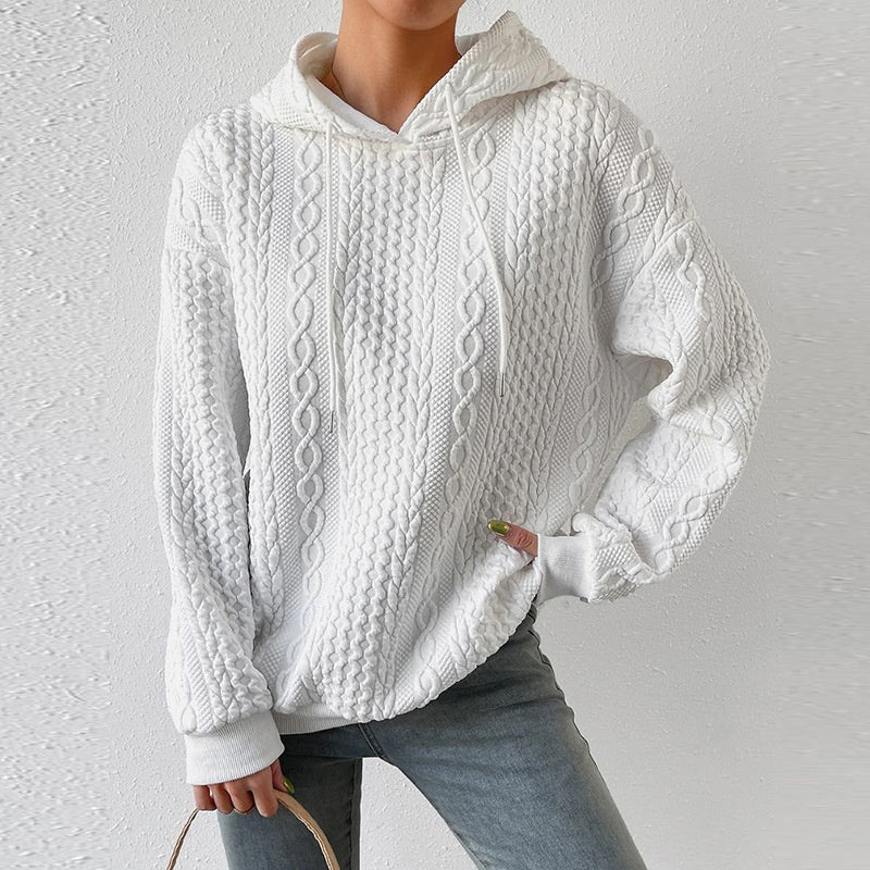 Textured Knit Hoodie with Cable Patterns
