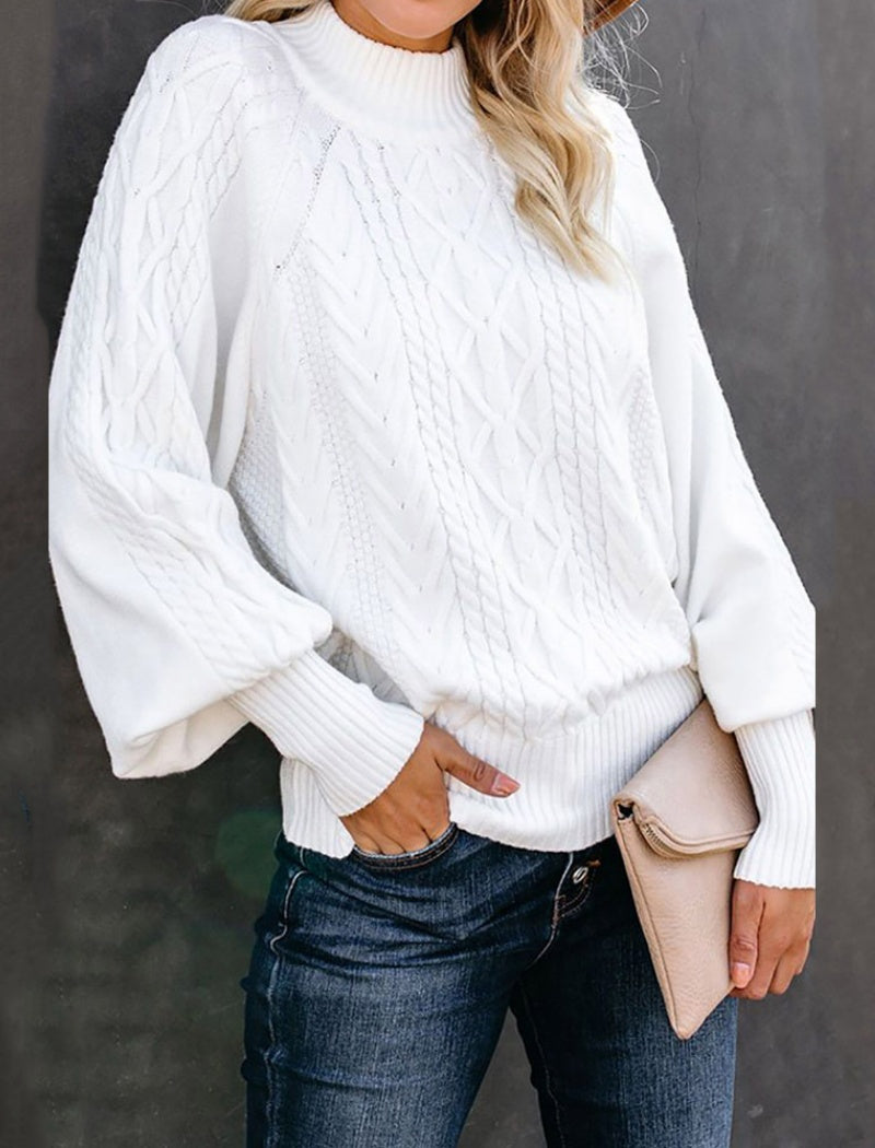 Cable Knit Balloon Sleeve Pullover