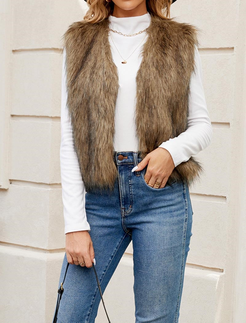 V-Neck Faux Fur Vest
