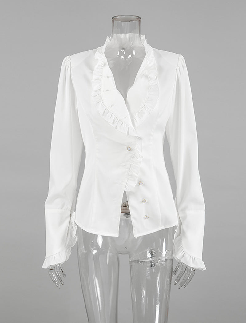 Ruffle Trim Long Sleeve Shirt