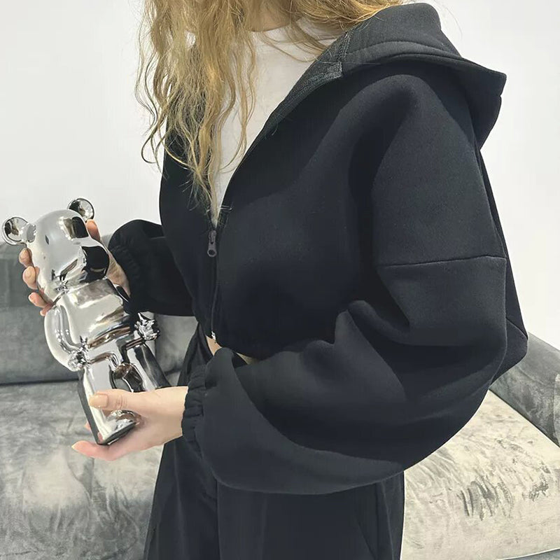 Cropped Zip-Up Hoodie