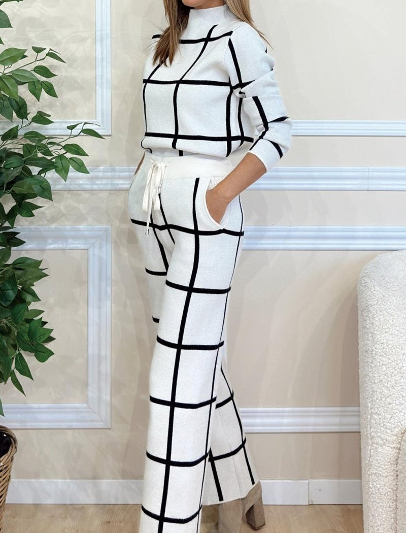 Grid Pattern Knit Two-Piece Set