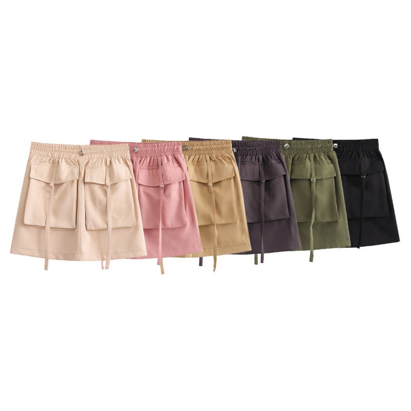 Elastic Waist Skirt with Utility Pockets