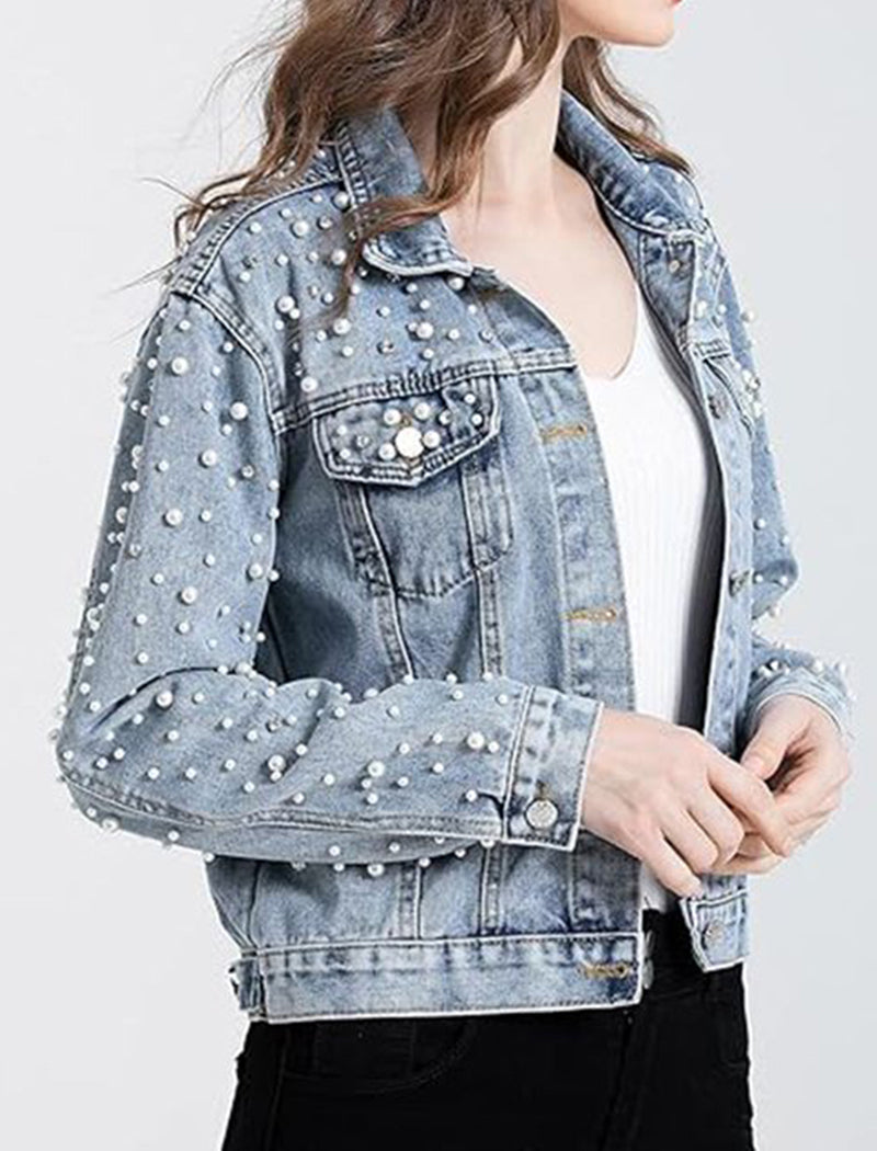 Pearl-Studded Denim Jacket