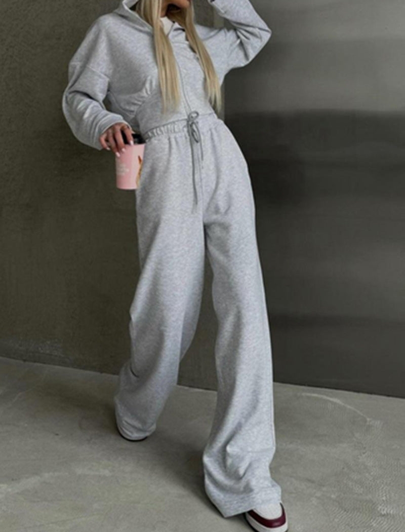 Cropped Zip-Up Hoodie and Joggers Set