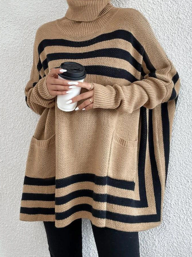 Striped Oversized Turtleneck Sweater