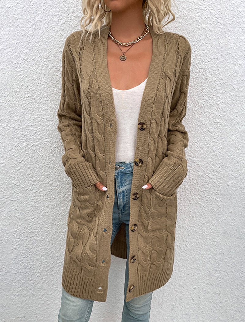 Cable Knit Longline Button-Up Cardigan