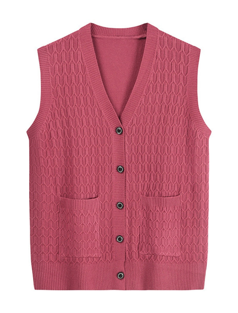 Button-Up Knit Vest with Front Pockets