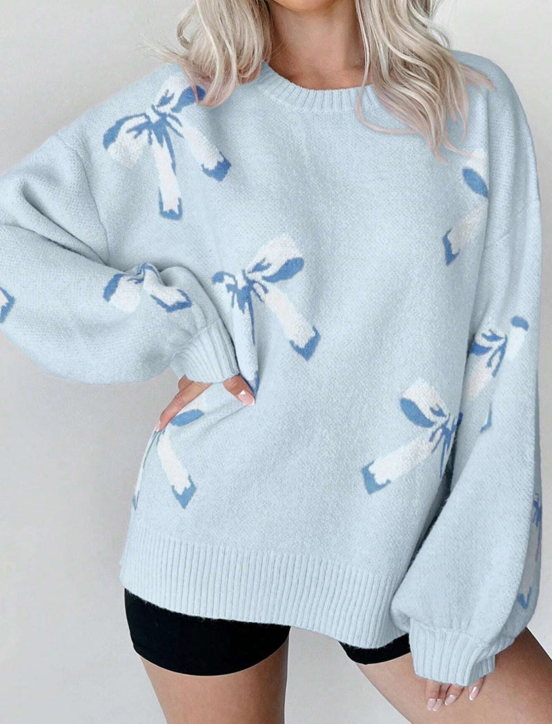 Bow Detail Jacquard Knit Sweater