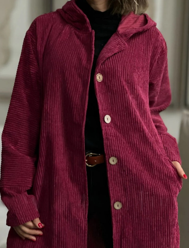 Corduroy Button-Up Hoodie Jacket
