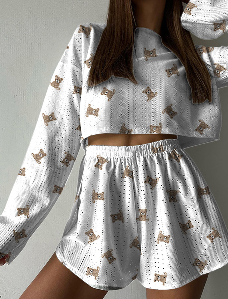 Printed Lace Cutout Cropped Two-Piece Set