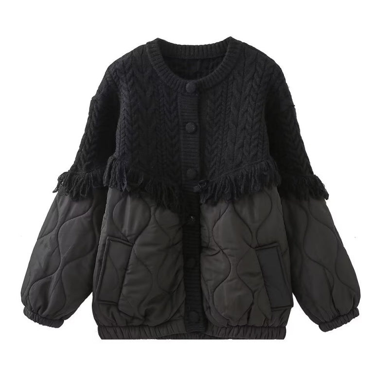 Quilted Knit Jacket with Fringe