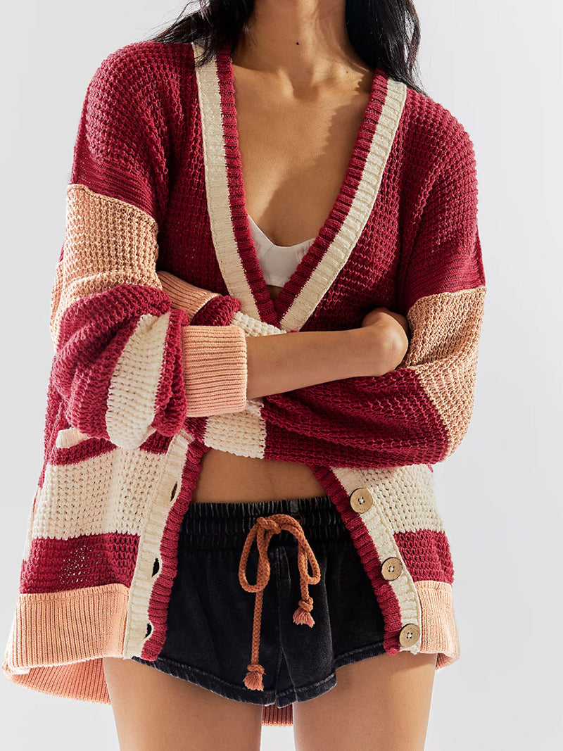 Striped Button-Up Cardigan