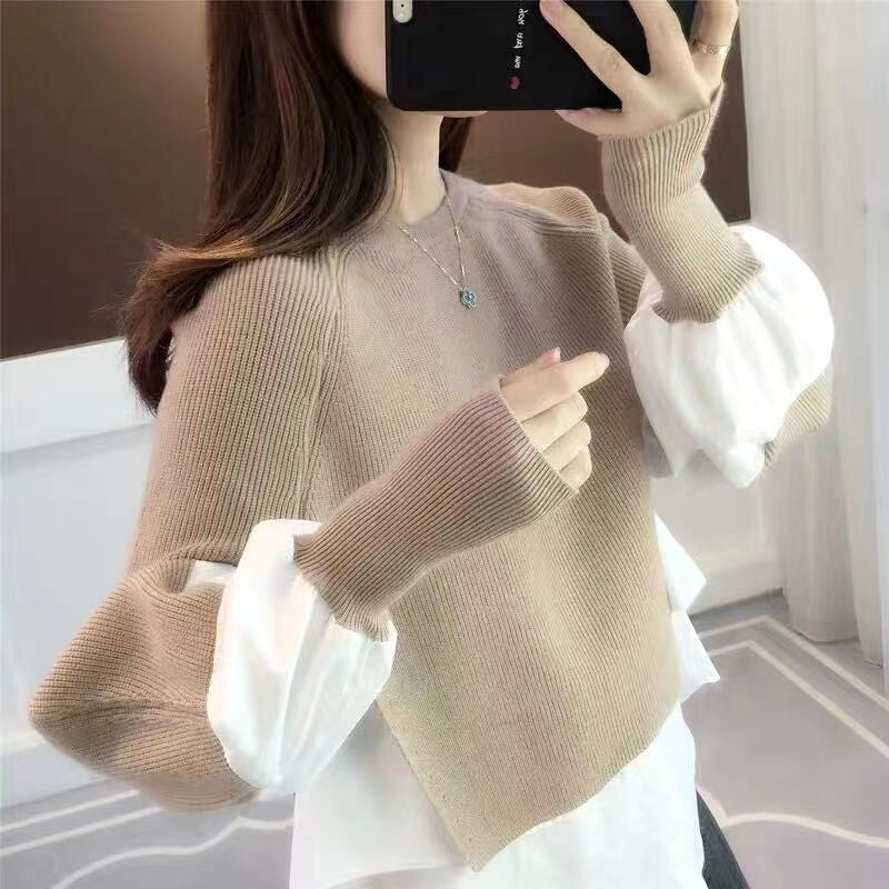 Faux Two-Piece Knit Sweater with Layered Hem