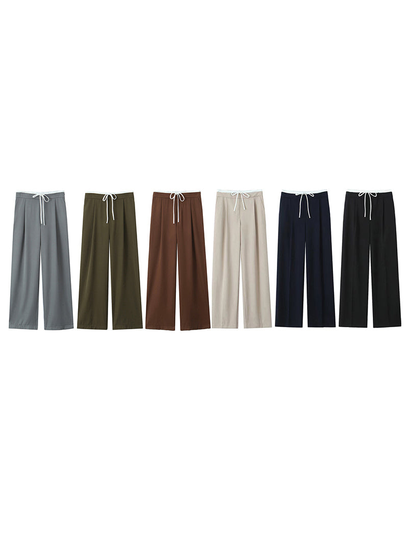 High-Waisted Wide Leg Drawstring Pants