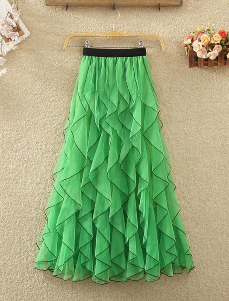 Mesh Midi Skirt with Wavy Patterns