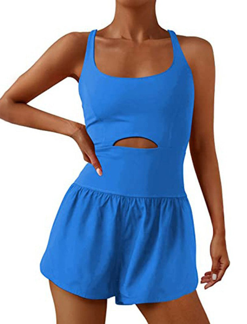 Cutout Cross-Back Vest Romper