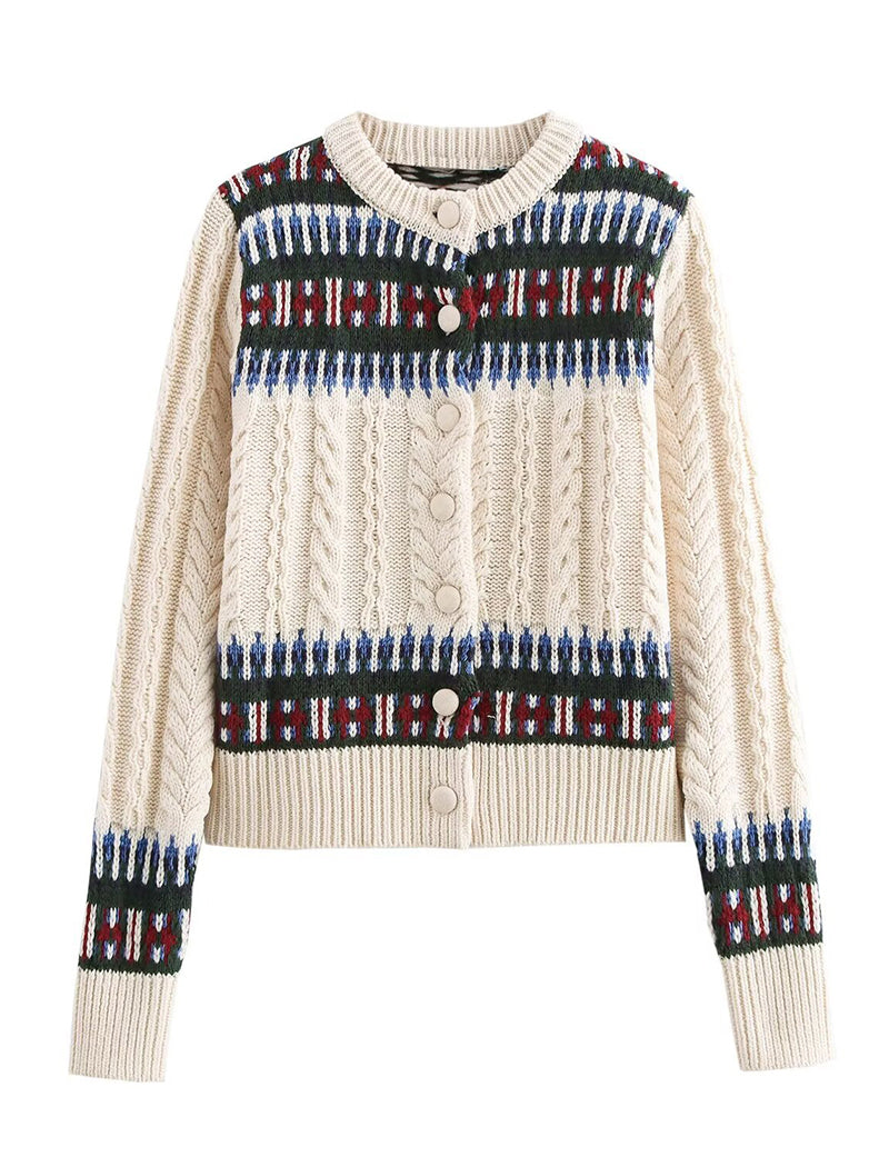 Jacquard Knit Panel Casual Sweater