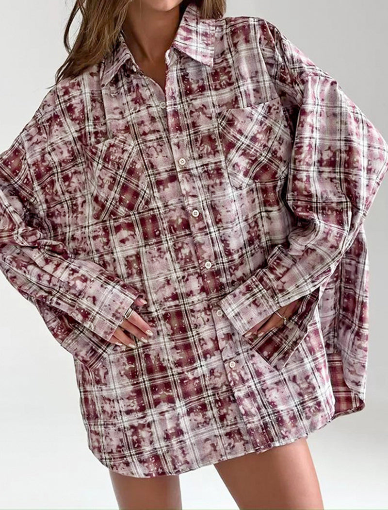 Plaid Collar Loose Long Sleeve Casual Shirt