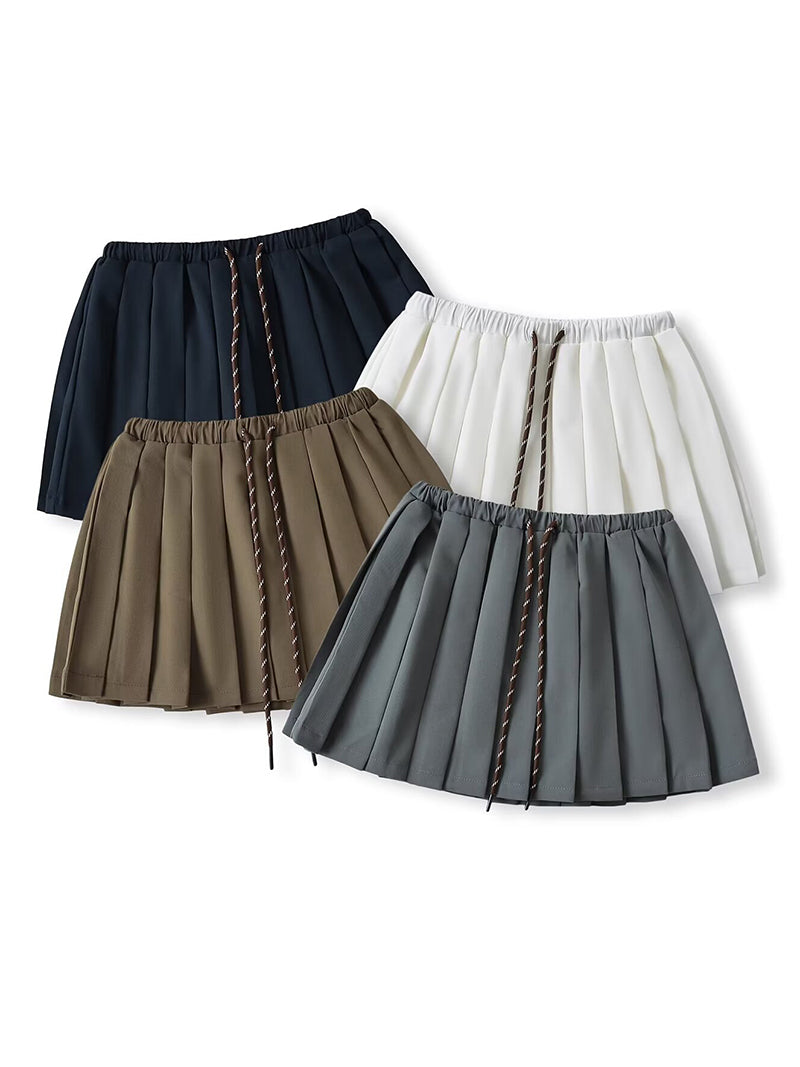 Pleated Drawstring Mini Skirt