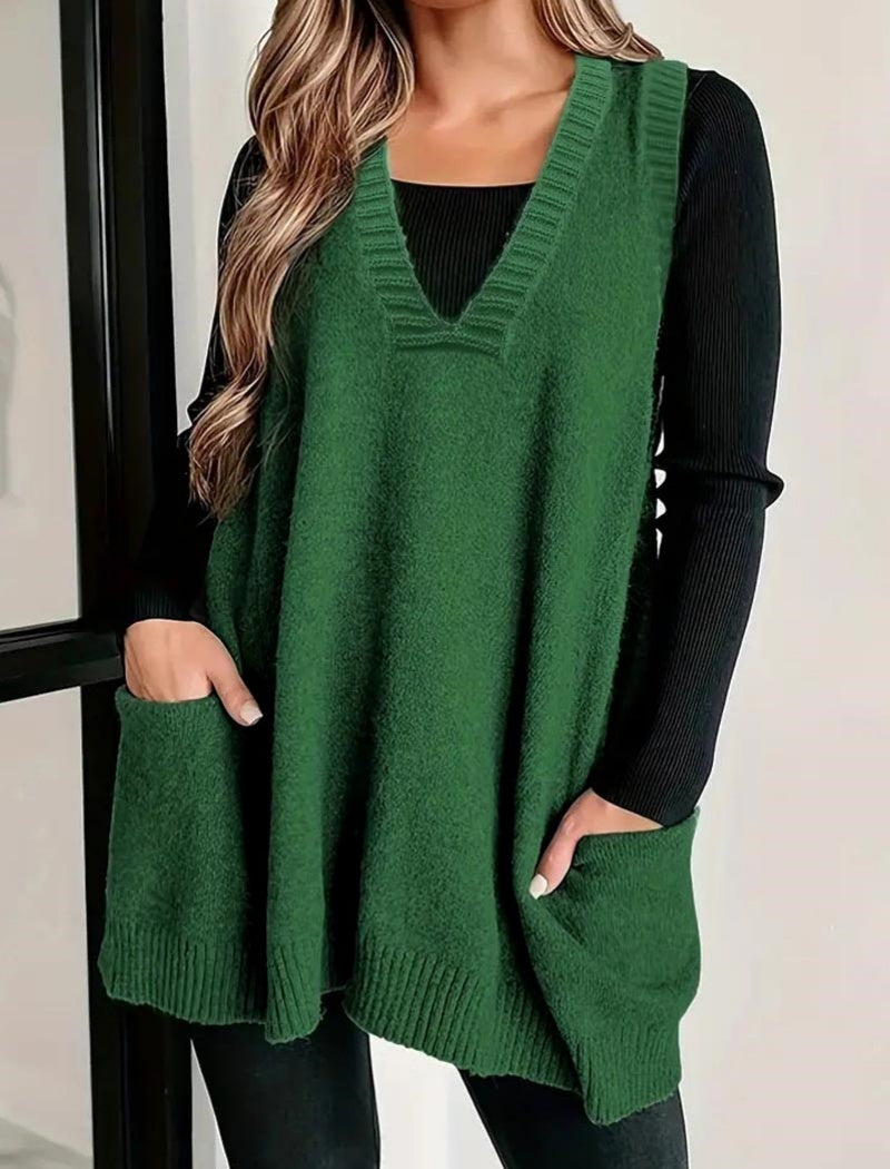 Sleeveless Knit Tunic with Front Pockets