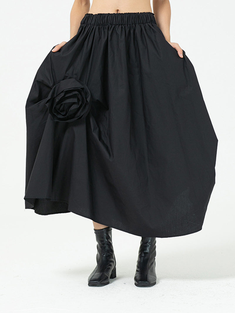 Asymmetrical Gathered Floral Midi Skirt