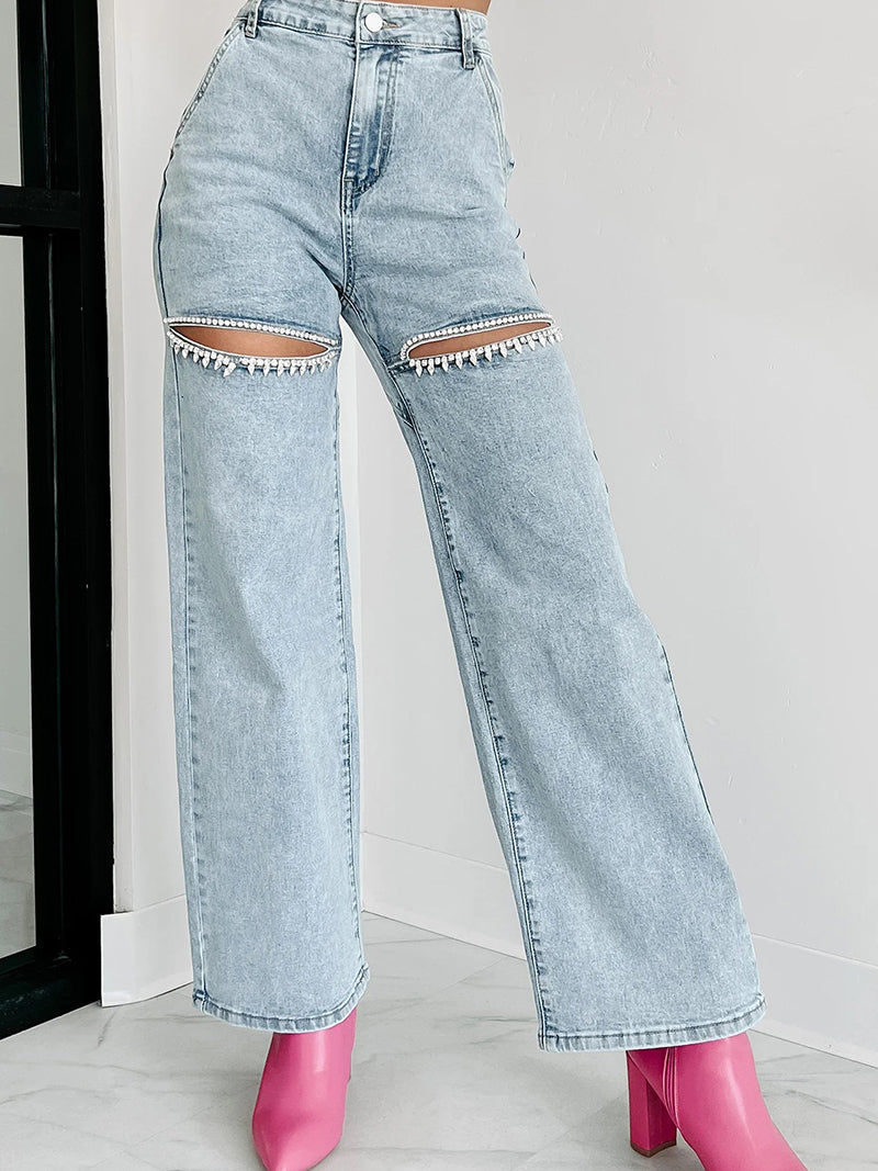 High-Waisted Distressed Jeans