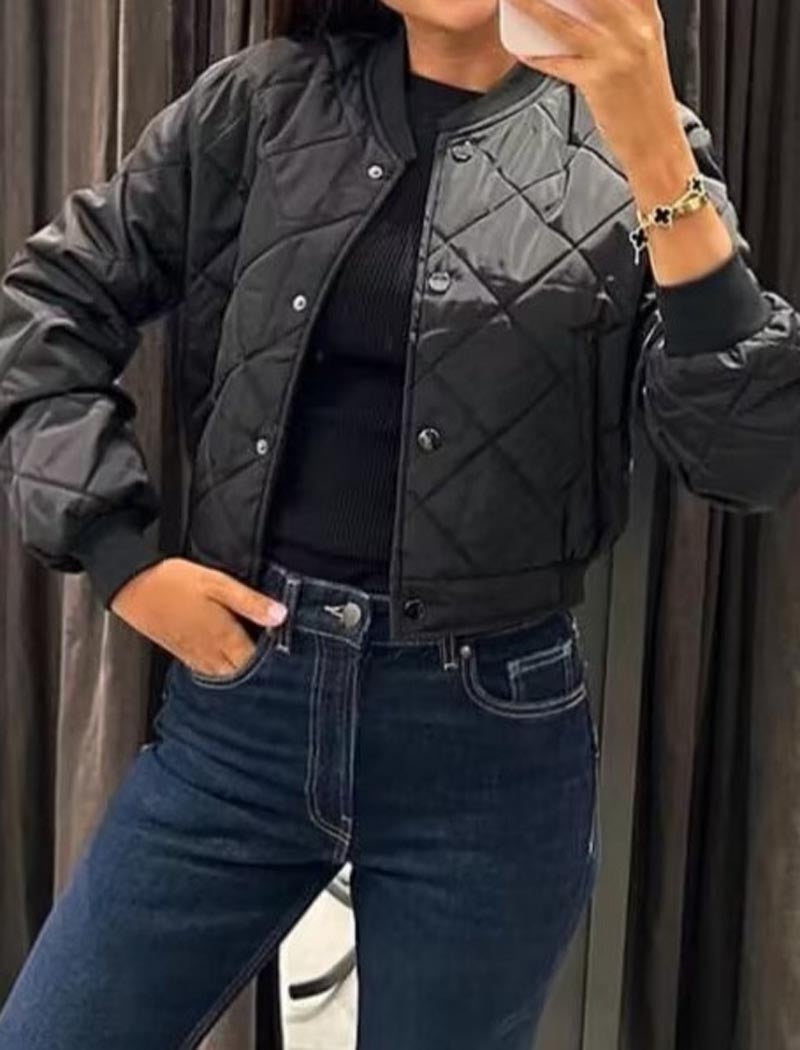 Quilted Cropped Bomber Jacket