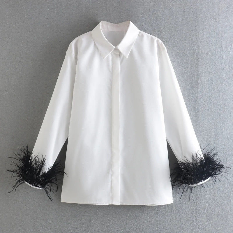 Feather Cuff Button-Down Shirt