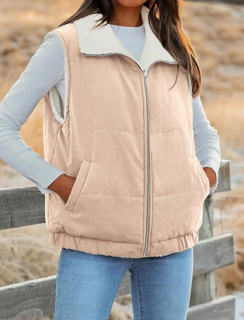 Sleeveless Puffer Vest with Zipper Front
