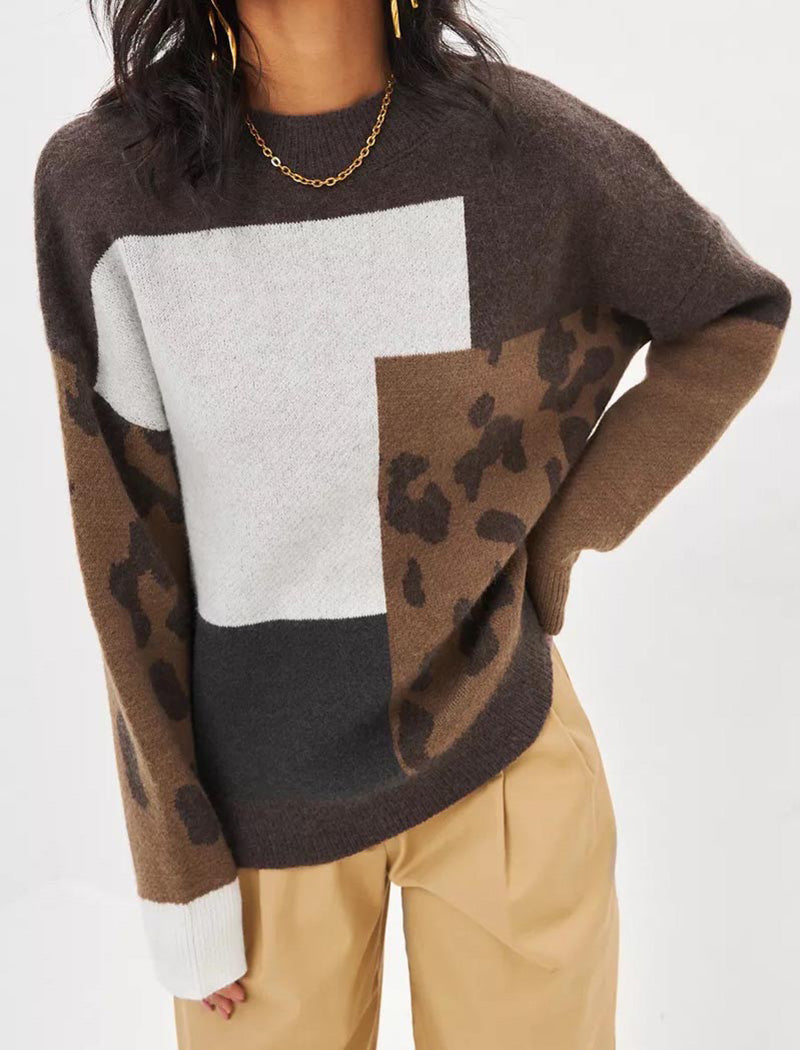 Leopard Print Colorblock Sweater