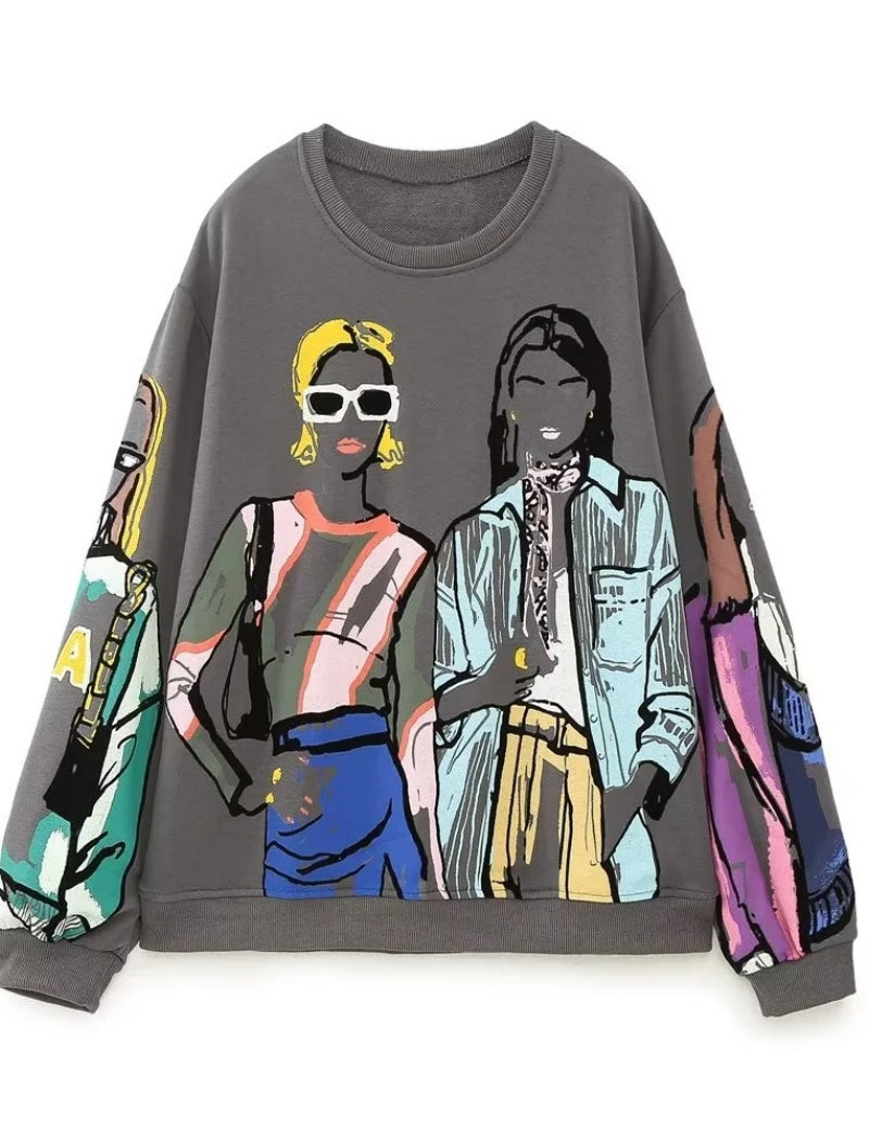 Graphic Print Oversized Pullover
