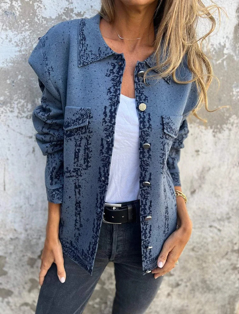 Collared Mixed-Color Metallic Button Knit Jacket