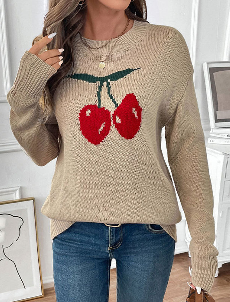 Round Neck Cherry Knit Pullover