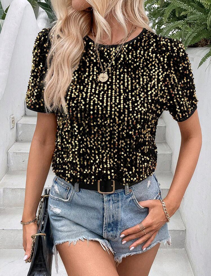 Short-Sleeve Sequin Top