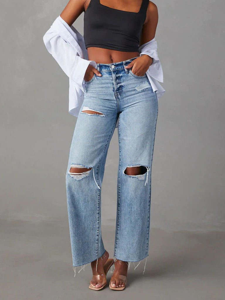 Distressed Wide-Leg Jeans