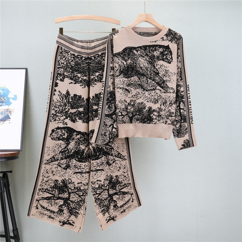 Printed Sweater and Pants Set