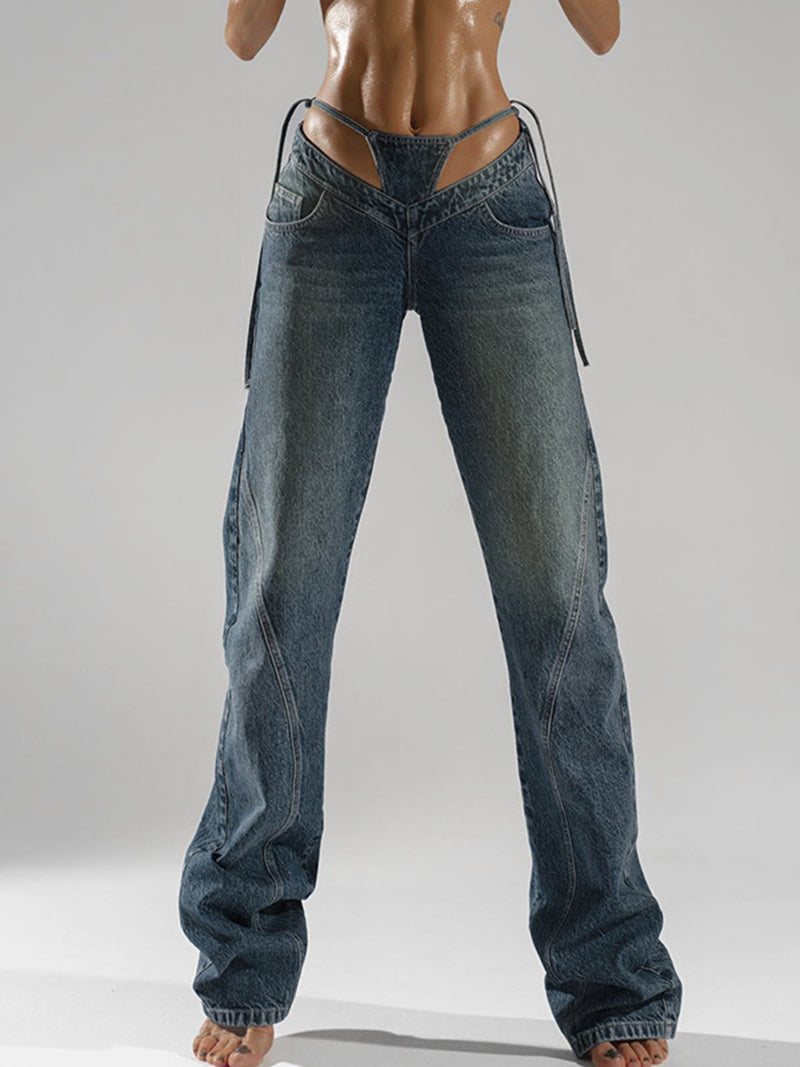 High-Waisted Tie-Waist Jeans