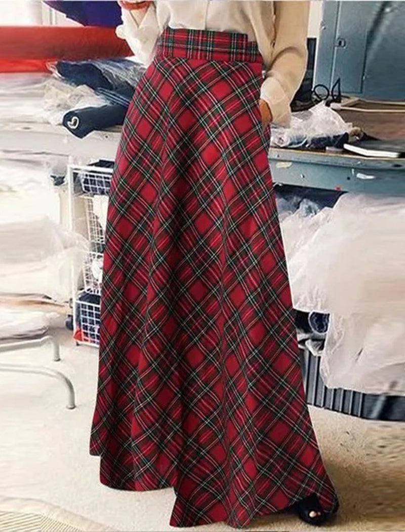 High-Waist Plaid Maxi Skirt