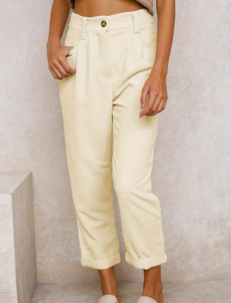 Corduroy High-Waist Tapered Pants