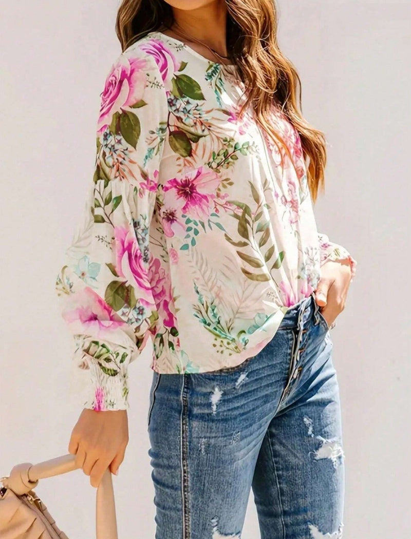 Floral Print Long-Sleeve Blouse