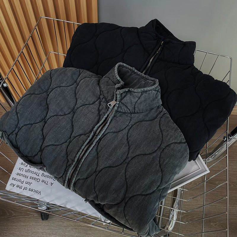 Quilted Cropped Jacket with Front Pockets