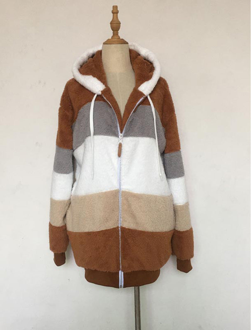 Hooded Patchwork Fuzzy Jacket