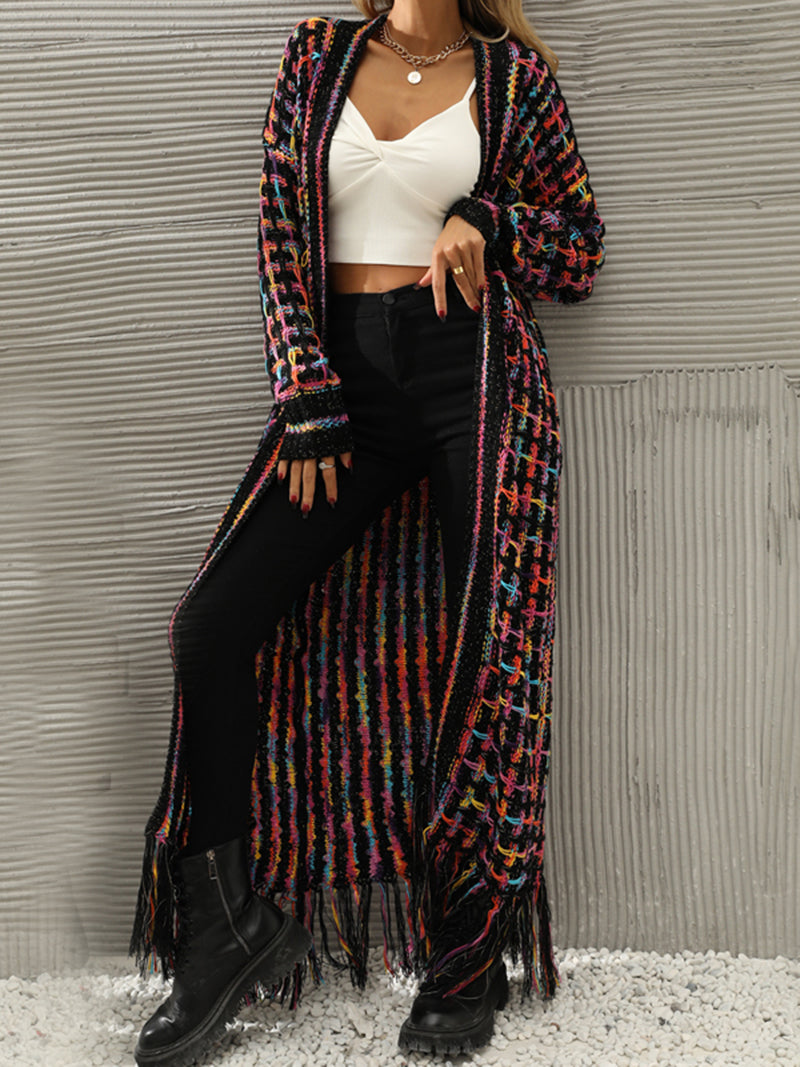 Fringe Longline Open-Front Cardigan