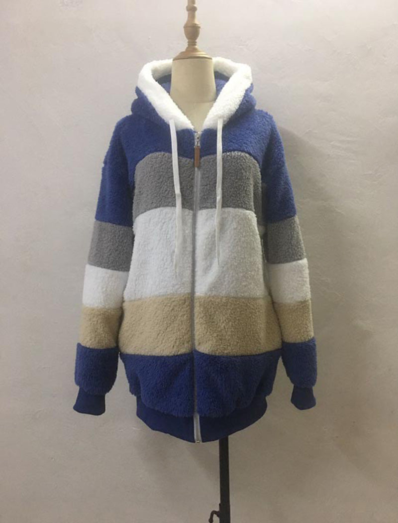 Hooded Patchwork Fuzzy Jacket