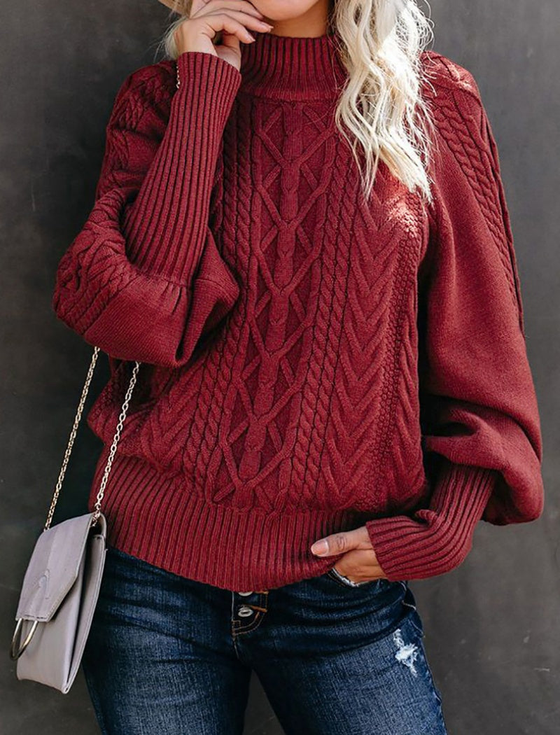 Cable Knit Balloon Sleeve Pullover