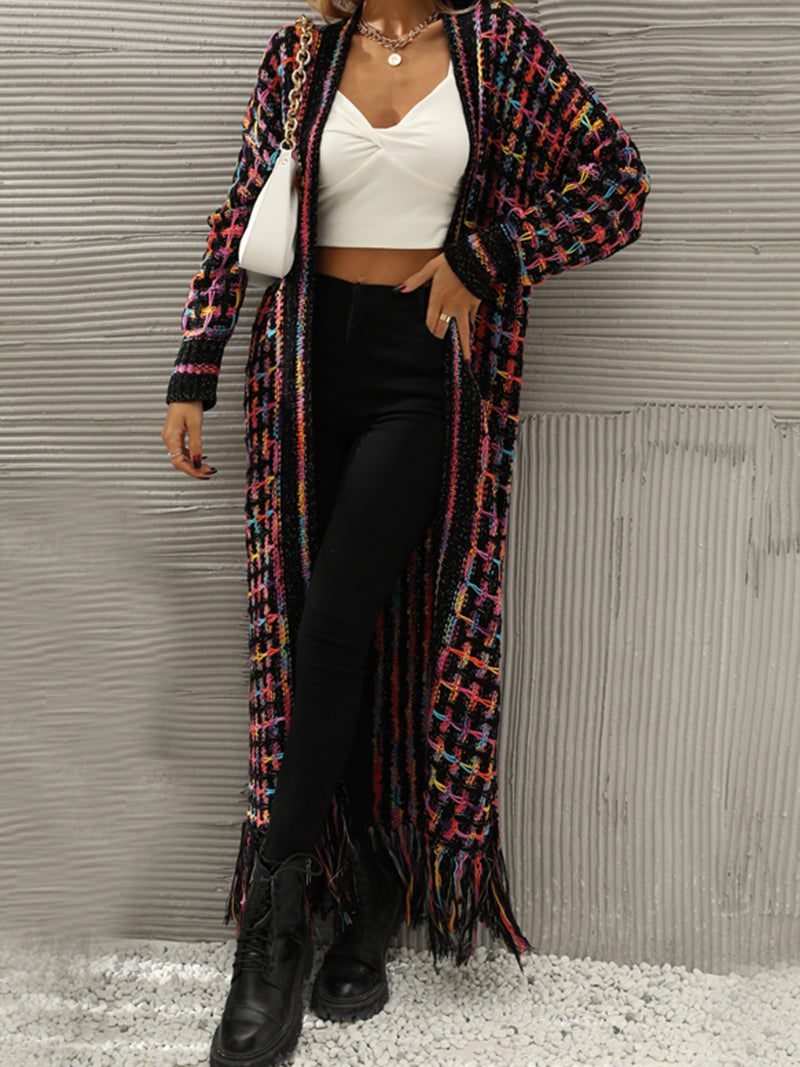 Fringe Longline Open-Front Cardigan
