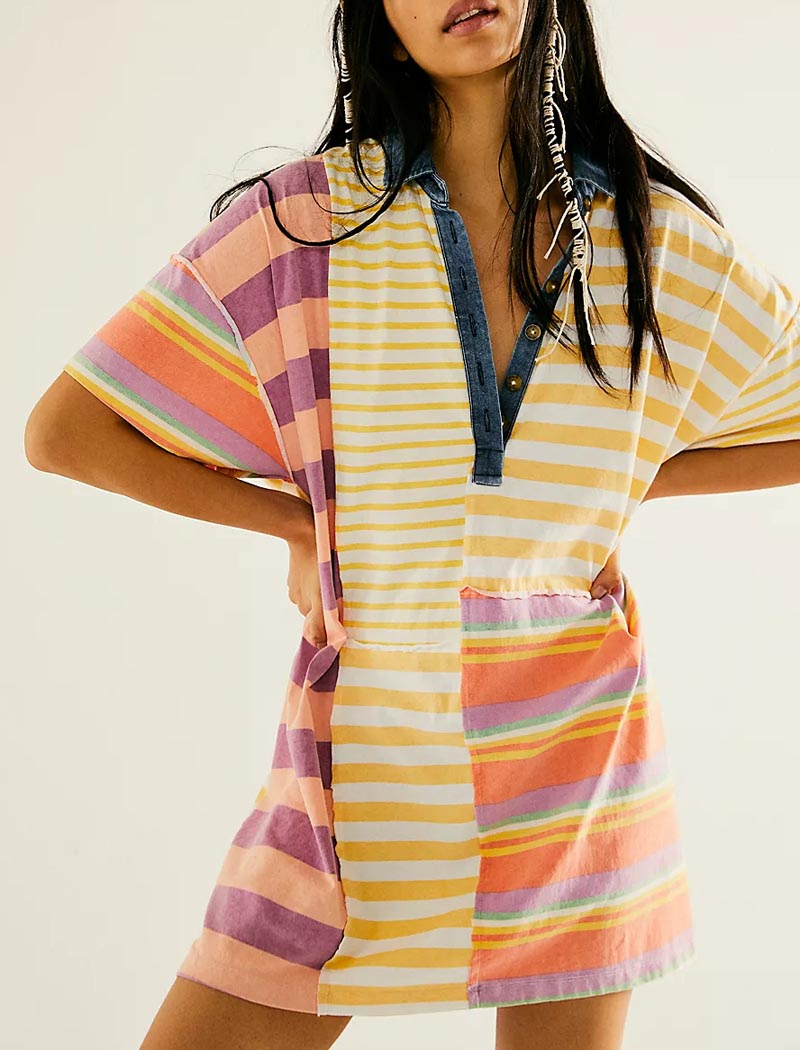 Striped Patchwork Oversized Mini Dress